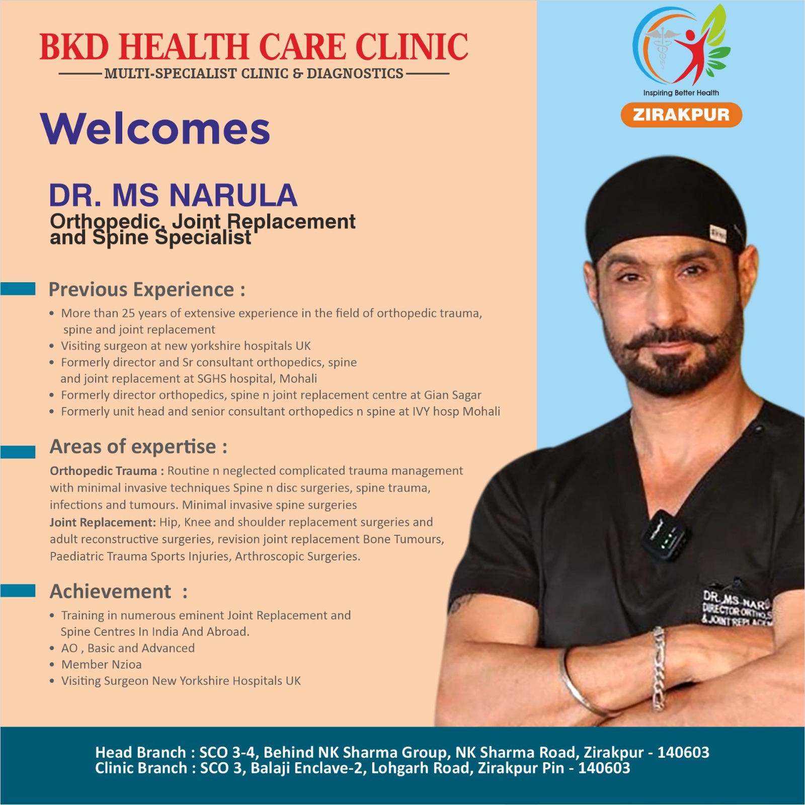 Dr MS Narula orthopedic joint replacement and spine specialist welcome image