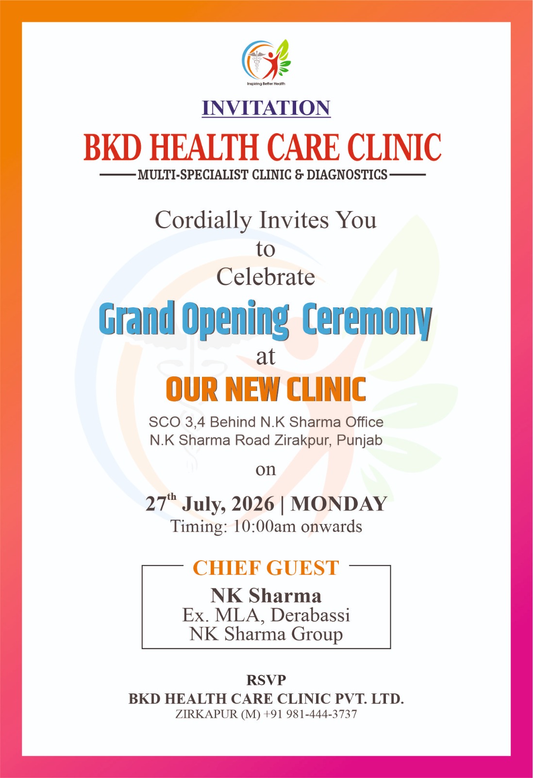 BKD Clinic grand opening invitation